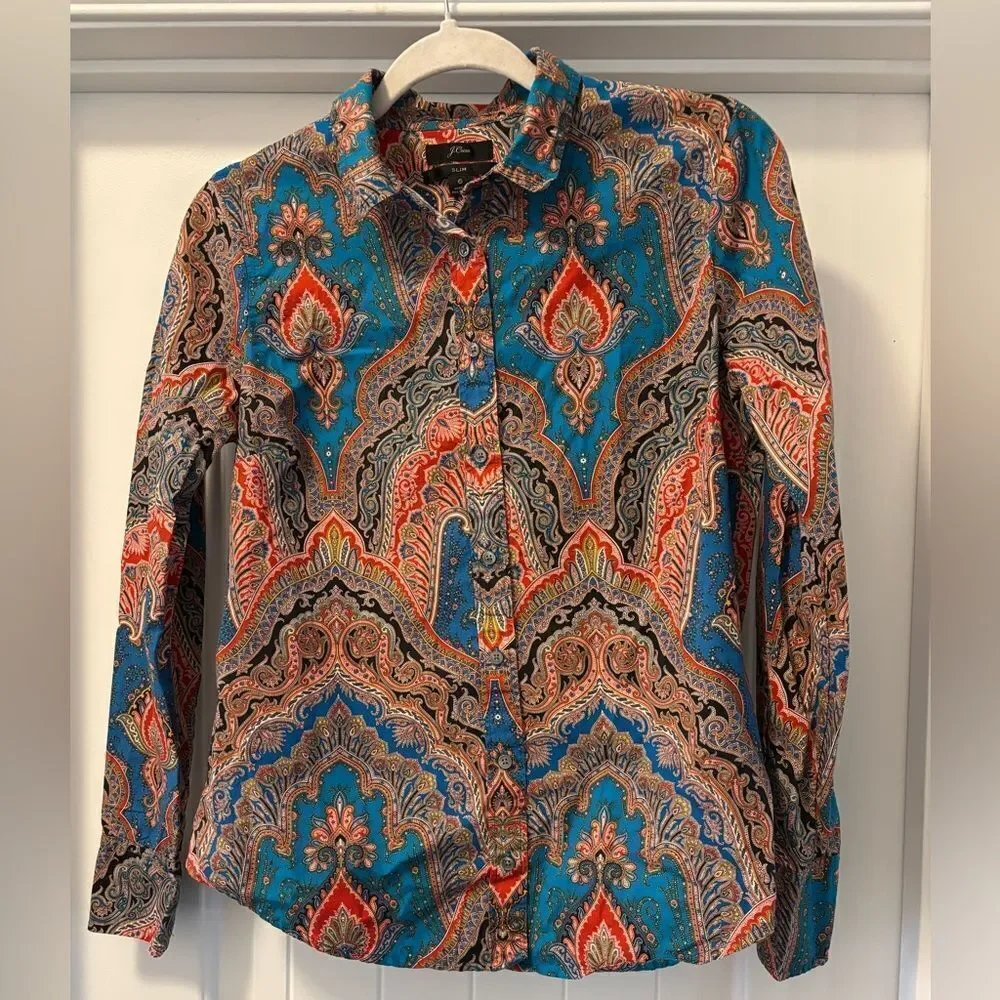 J. Crew Colorful Paisley Long Sleeve Button Down Shirt Size 6